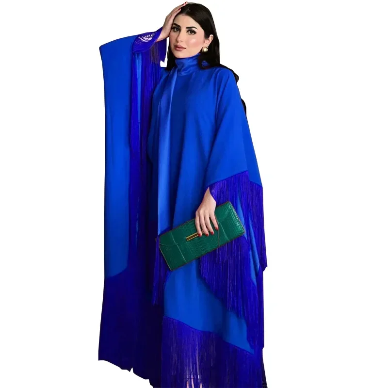 

Modest Muslim Tassel Cloak Abaya for Women Fashion Loose Plus Size Batwing Sleeve Party Evening Dresses Moroccan Dubai Kaftan