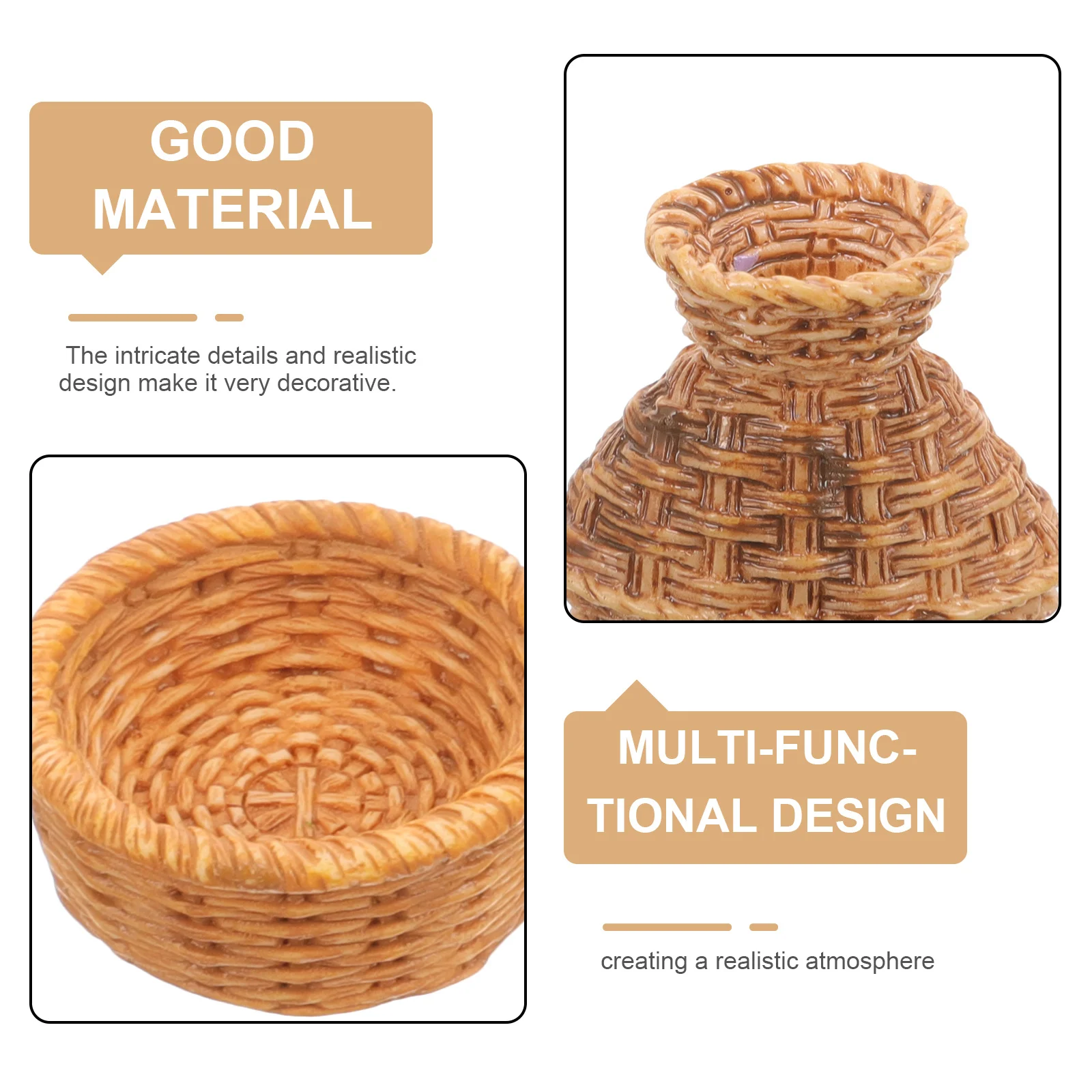 

1Set Miniature Bamboo Weave Furniture Set Including Fish Basket Elegant Craft Display for Tiny House Decorations Accessories