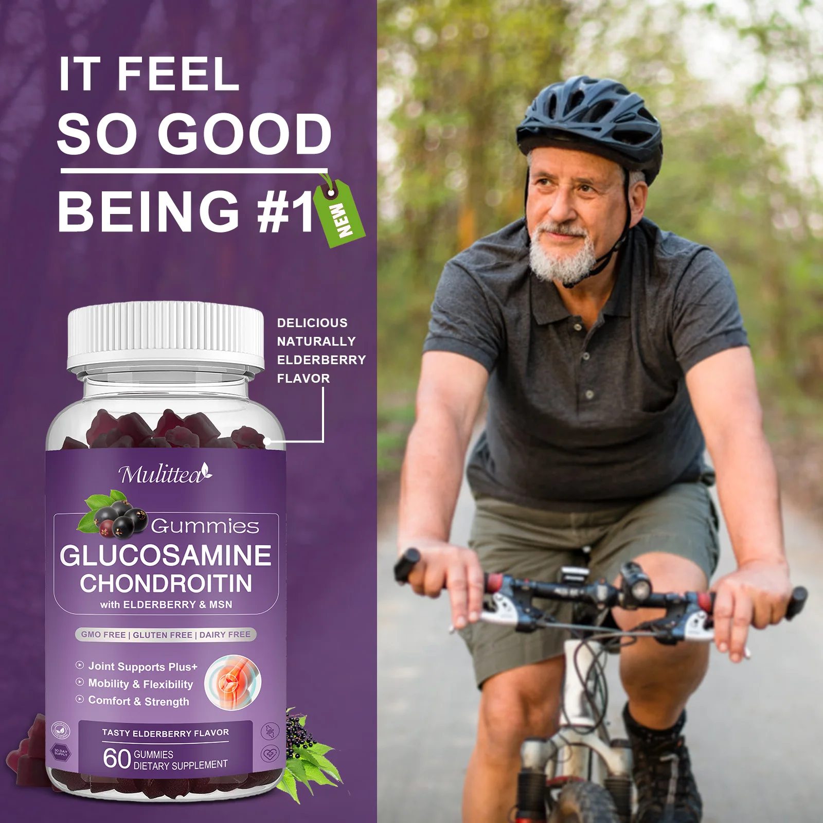 Mulittea Glucosamine 1500 mg Chondroitin gummies Relieve Joint Support Antioxidant Immune Support Supplement for Adults