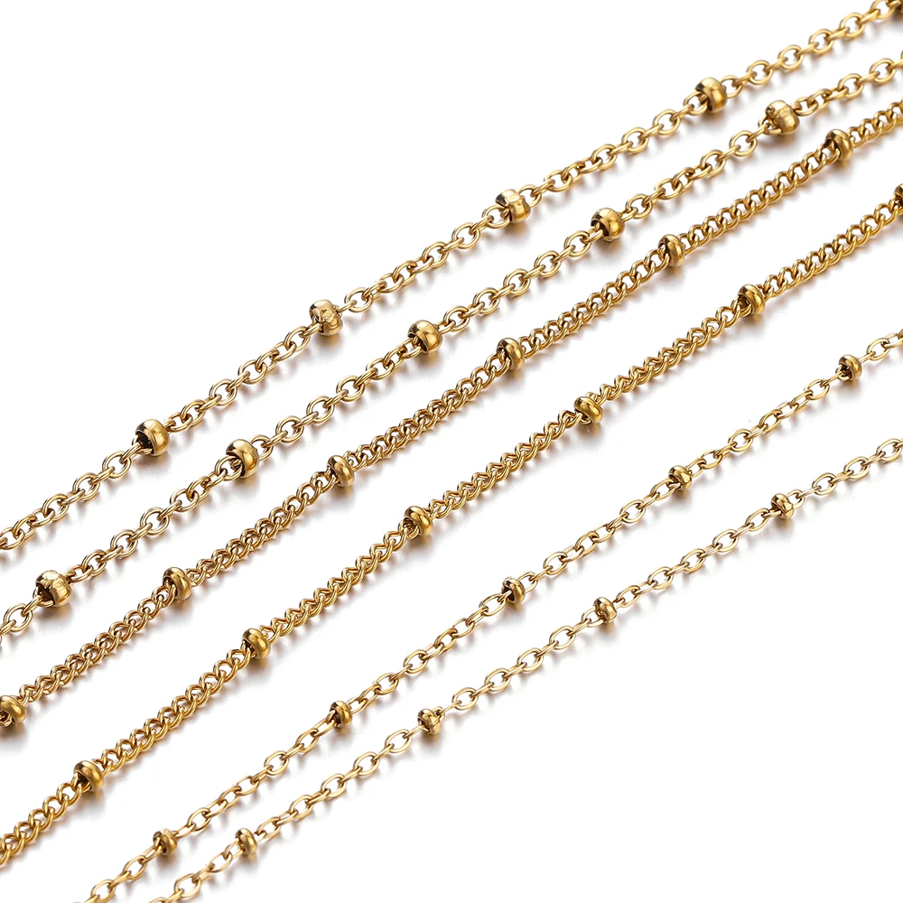 2m Gold Color Stainless Steel Satellite Ball Bead Cable Link Chain for DIY Bracelet Necklace Extender Jewelry Making