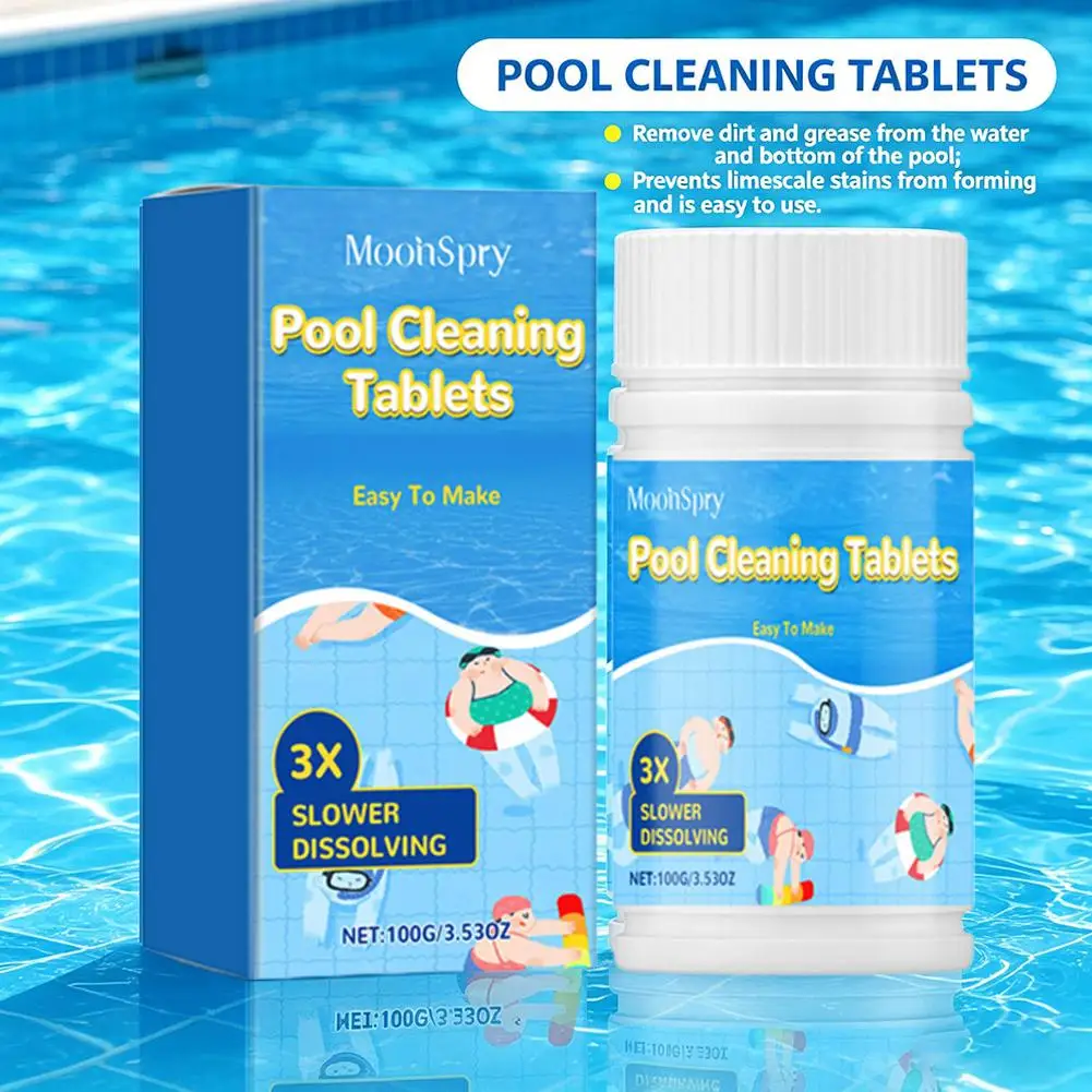 100g Pool Cleaning Tablets for Crystal Clear Water, Slow Dissolving for Swimming Pool, SPA & Hot Tub Easy-to-Use