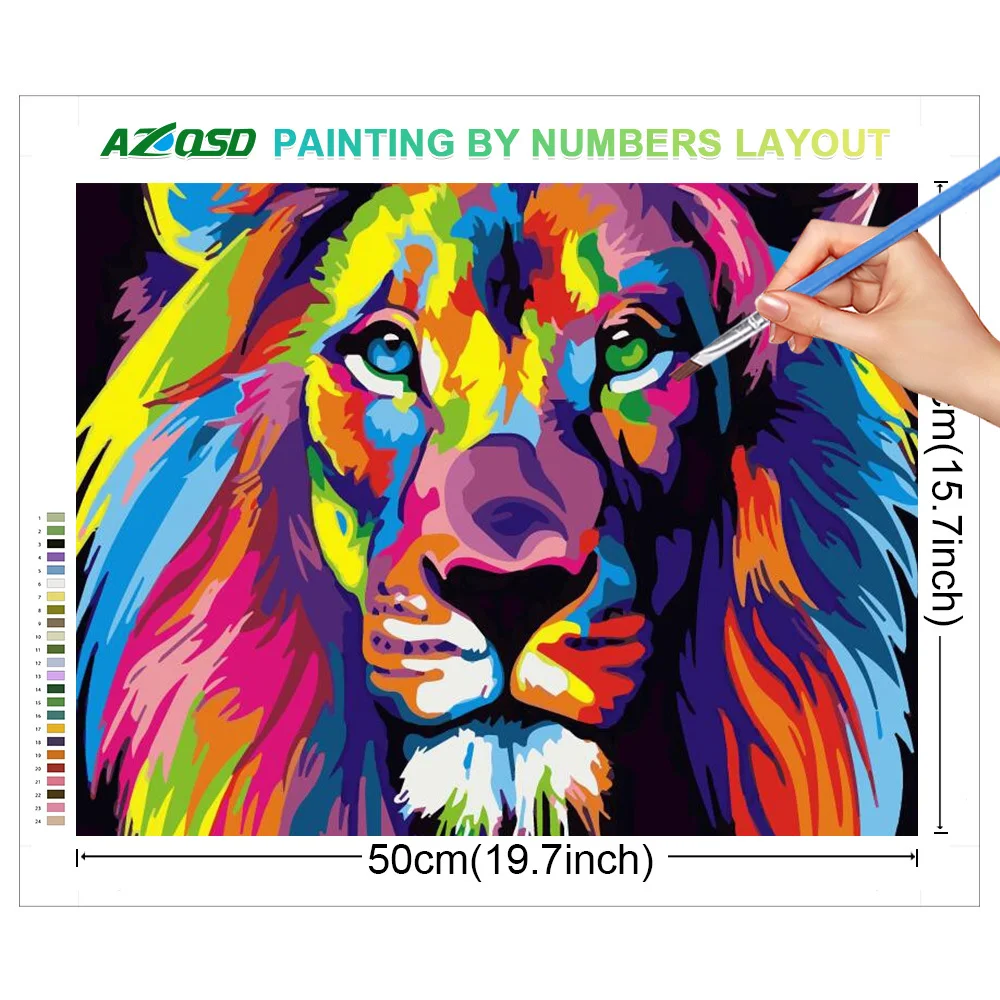 AZQSD Adult Paint By Numbers Animal Colorful Drawing On Canvas Lion Cat Framed Art Handpainted Coloring Draw Craft DIY Gift