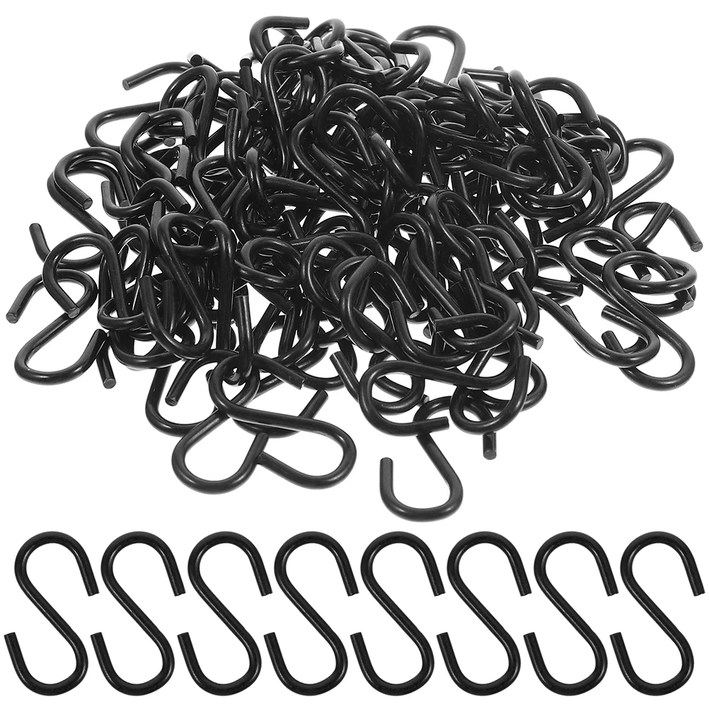 

200 Pcs S Hooks Iron Material Black Multipurpose Home Hooks Hanging Holder Closet Coat Hat Kitchen Towel Creative Style