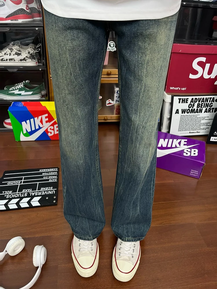 

Мужские джинсы Blue een High Street Vibe с рисунком молний, облегающие винтажные прямые брюки с завязками, осенняя повседневная одежда