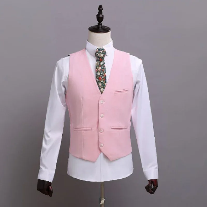 Pink Wedding suits  Men Suits Notched Lapel Custom Made Groom Tuxedos 3 Piece Jacket Pants Vest