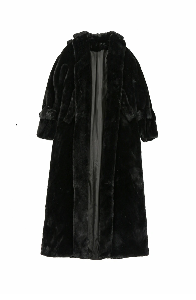 Nerazzurri Winter Long Black Thick Warm Fluffy Faux Fur Coat Women with Detachable Fake Fur Vest Double Breasted Overcoat 2024