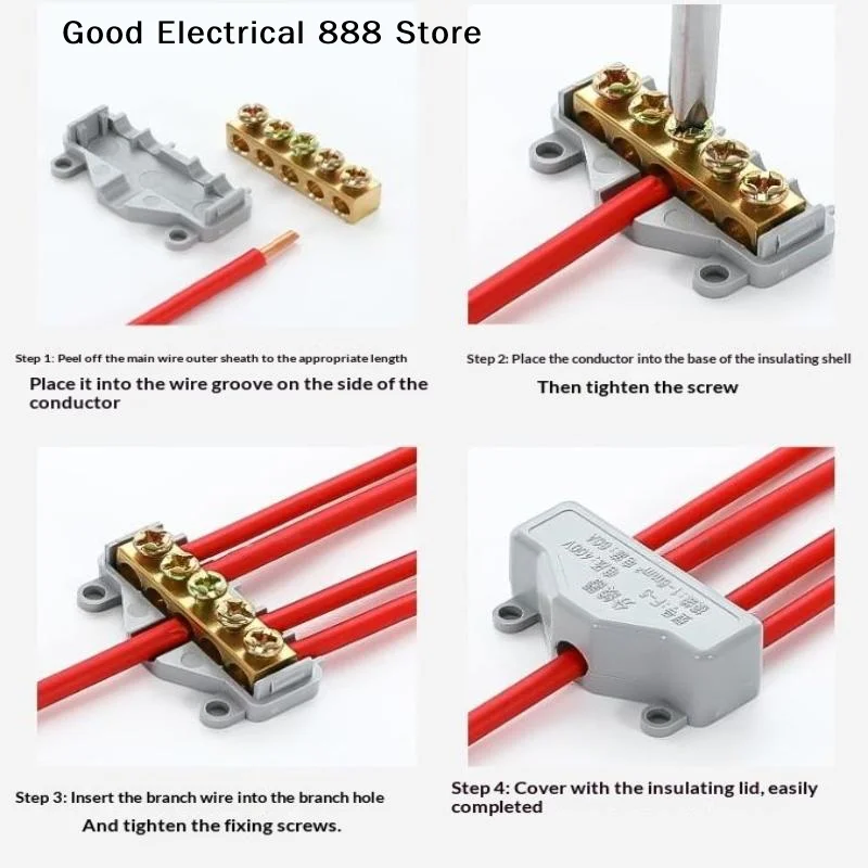 F-5 1 Input 4 Compact Splice Electrical Connectors High Power High Power Splitter Conductor Brass Wire Connector Terminal Blocks