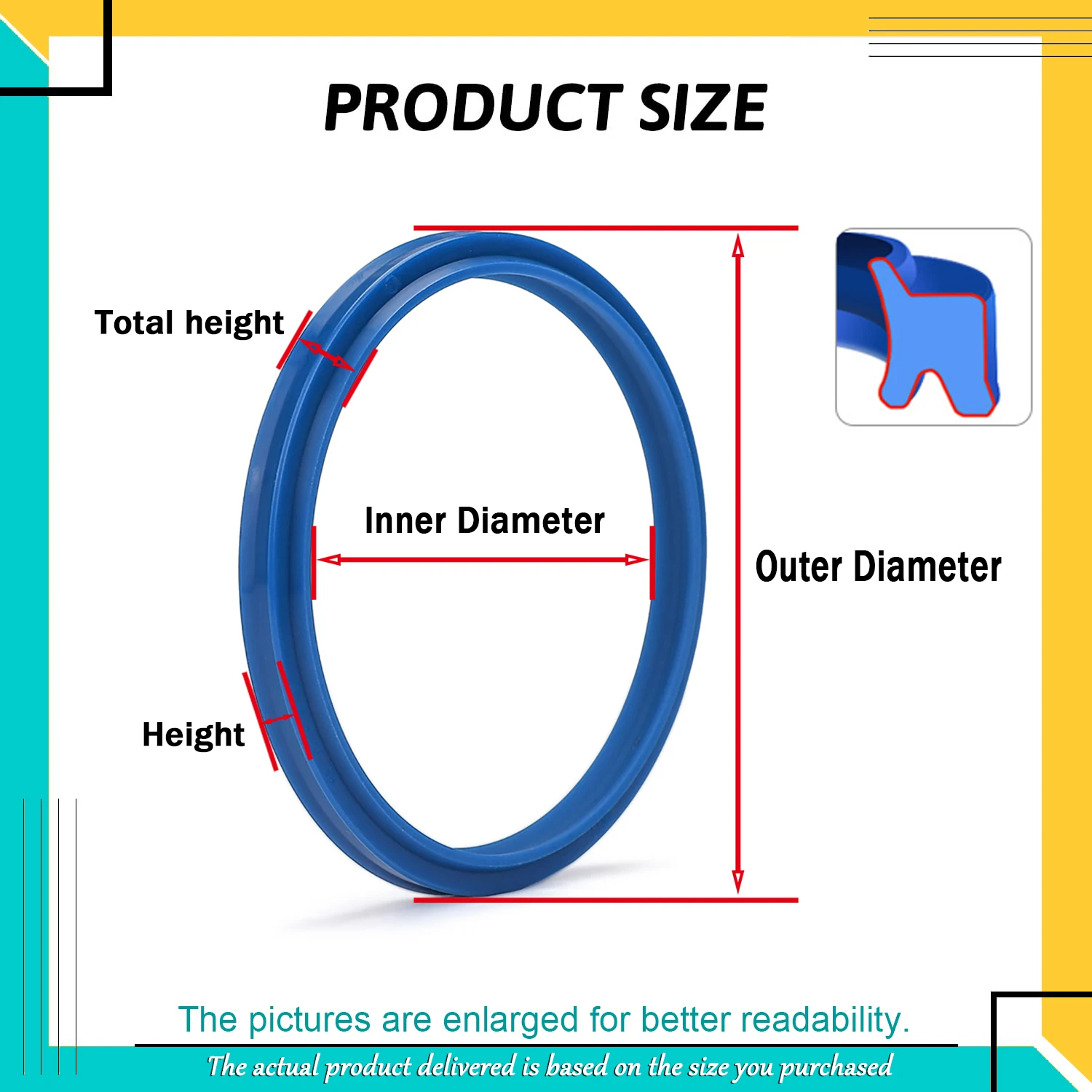 ID 11-250mm Polyurethane Hydraulic Cylinder Oil Sealing Ring UN/UHS/U/Y Type Shaft Hole General Sealing Ring Gasket