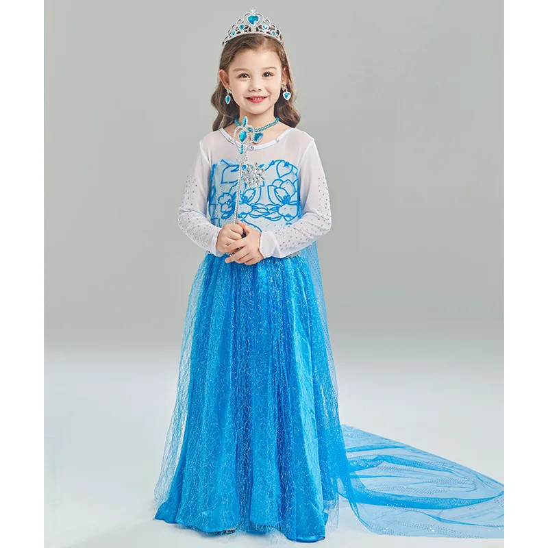 Girls Princess LED Light Up Dress Birthday Carnival Party Luxury Elsa Costume Gowns Long Sleeve Beading Halloween Cosplay Cloth