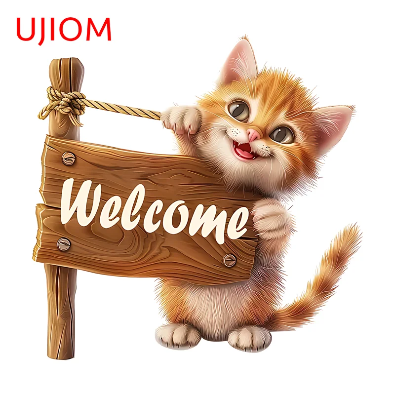 UJIOM Welcome Cat Wall Sticker Kawaii Creative Sunscreen Skateboard Bedroom Decal Design For Computer Host Living Room Guitar