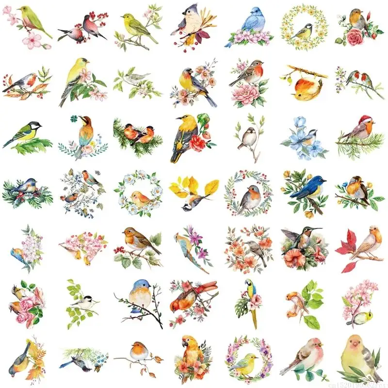 D5BB 50 Sheets Watercolor Bird Graffiti Sticker Bottle Sticker Decorative Sticker Scrapbook Sticker Luggage Sticker