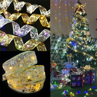 10M/5M/2M Christmas LED Ribbon Fairy Lights String DIY Bows Light String Christmas Tree Ornaments for Home New Year Decoration