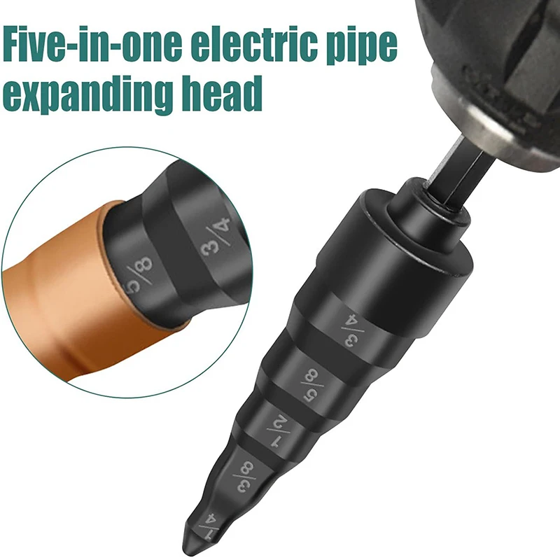 5 In 1 Air Conditioner Copper Pipe Expander Swaging Drill Bit Set Repair Tool Black Carbon Steel Pipe Expander