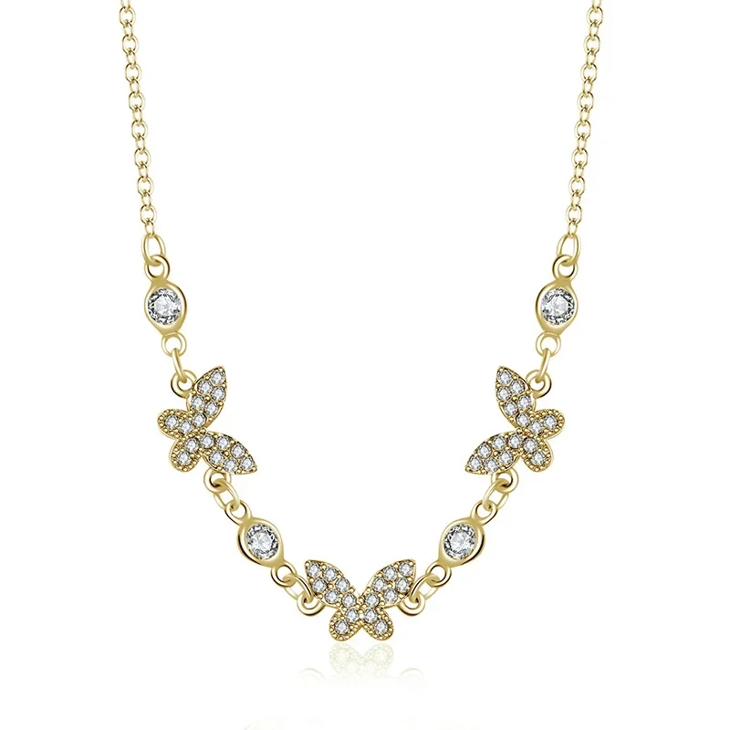 A brand-new simple three-butterfly single-layer collarbone chain necklace exudes a sweet feminine charm