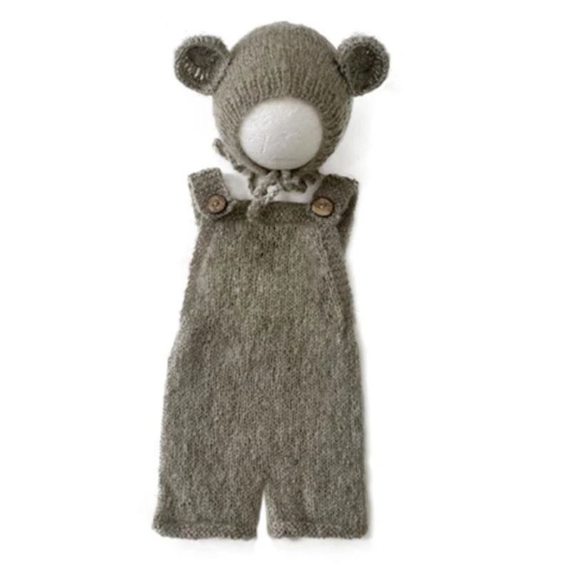 R66D Newborn Baby Infant Photography Props Boy Girl Outfits Bear Hat Romper
