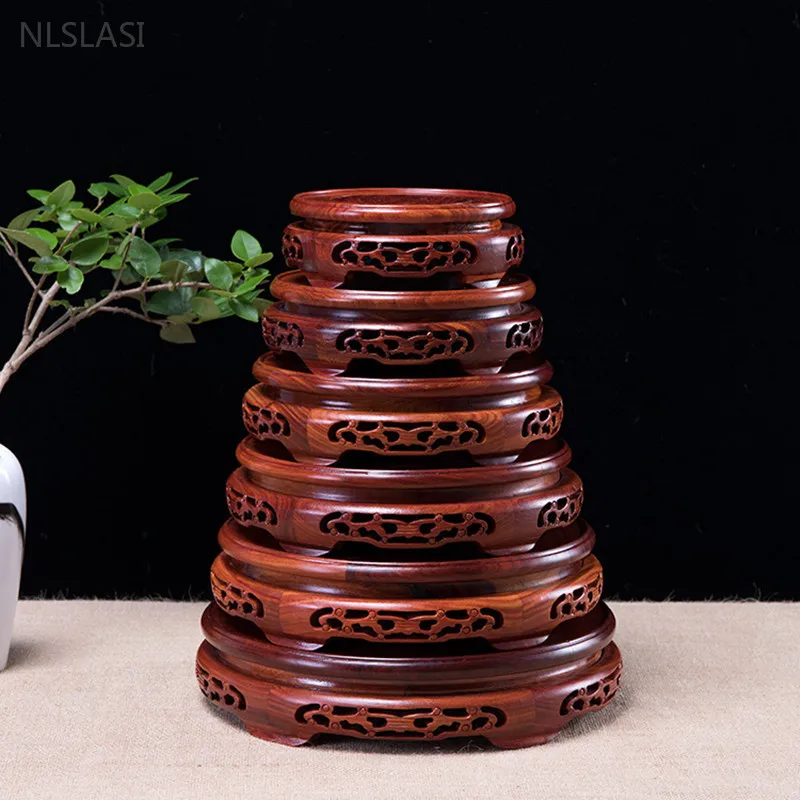 Imagem -02 - Base de Jacarandá Vermelha Redonda Madeira Maciça Chinesa Decoração Oca Vaso de Flores de Buda Aquário Acessórios de Artesanato em Casa