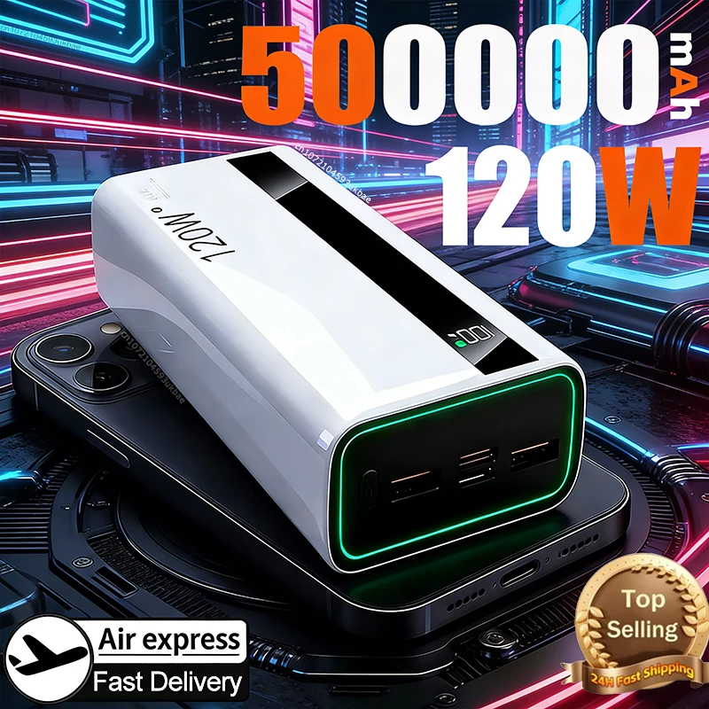 

Портативное зарядное устройство (Power Bank) 120 Вт, 500000 мАч, сверхбыстрая зарядка, внешний аккумулятор для iPhone 17, 16, Huawei