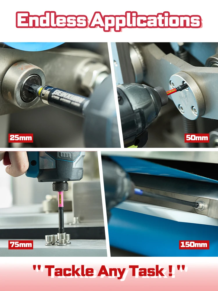 Geinxurn 13-teiliges Impact-Schraubendreher-Bit-Set mit Phillips/Quadrat/Schlitz, 5,1 cm magnetisches S2-Stahl-Bits-Set mit farbcodierter Basis