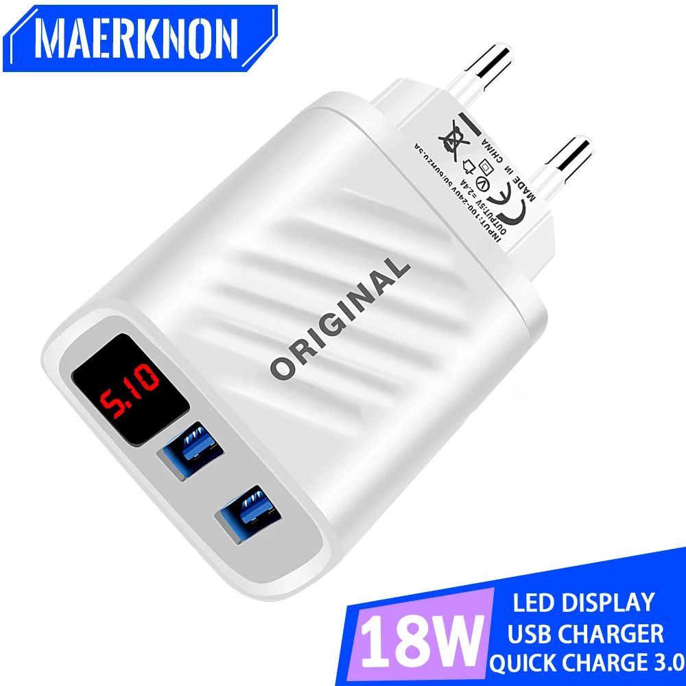 Dual USB Fast Charger 18W Quick Charge 3.0 EU/US/UK Plug Wall Charger Portable Phone Adapter For iPhone 15 14 Pro Xiaomi Samsung