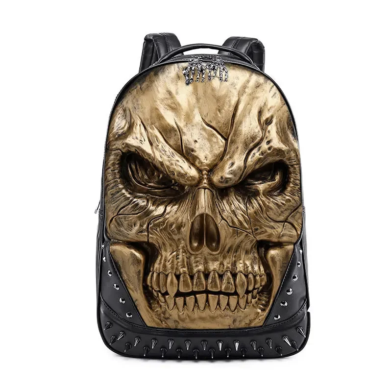 

Fashion Relievo Skull Men Trend Leather Teenagers Travel Backpack School For Boys Large Capacity Male Laptop Bag