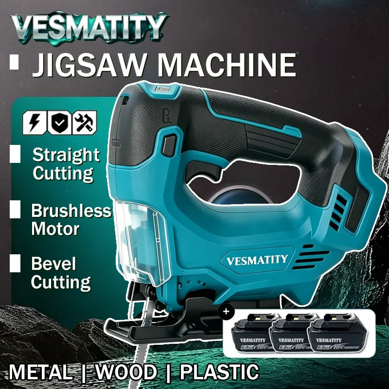 Portable Cordless Jig Saw 26mm Electric Curved Saw Multi-Function Cutting Woodworking Tool For 18V-20V Battery Professional