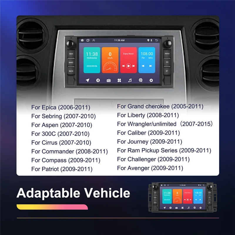 

Car Stereo For Jeep Wrangler JK Dodge RAM 1500, 2 Din Android Radio Carplay, 7In Touchscreen Stereo With Wifi GPS RDS FM