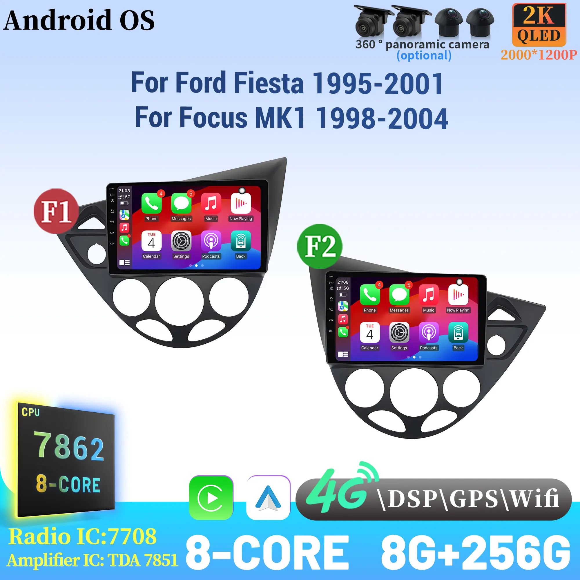 

Car Radio Android 14 For Ford Fiesta 1995-2001 Focus MK1 1998-2004 Navigation Multimedia Wireless BT Carplay Touch 2K Screen