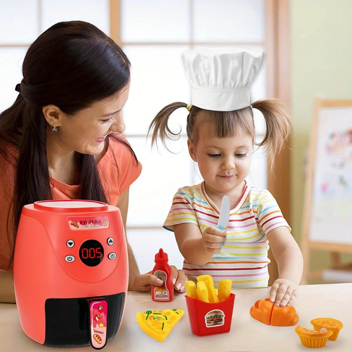 Children\'s Fun Kitchen Play House Toys Simulation Air Fryer Sound and Light Color Changing Cooking Set copy