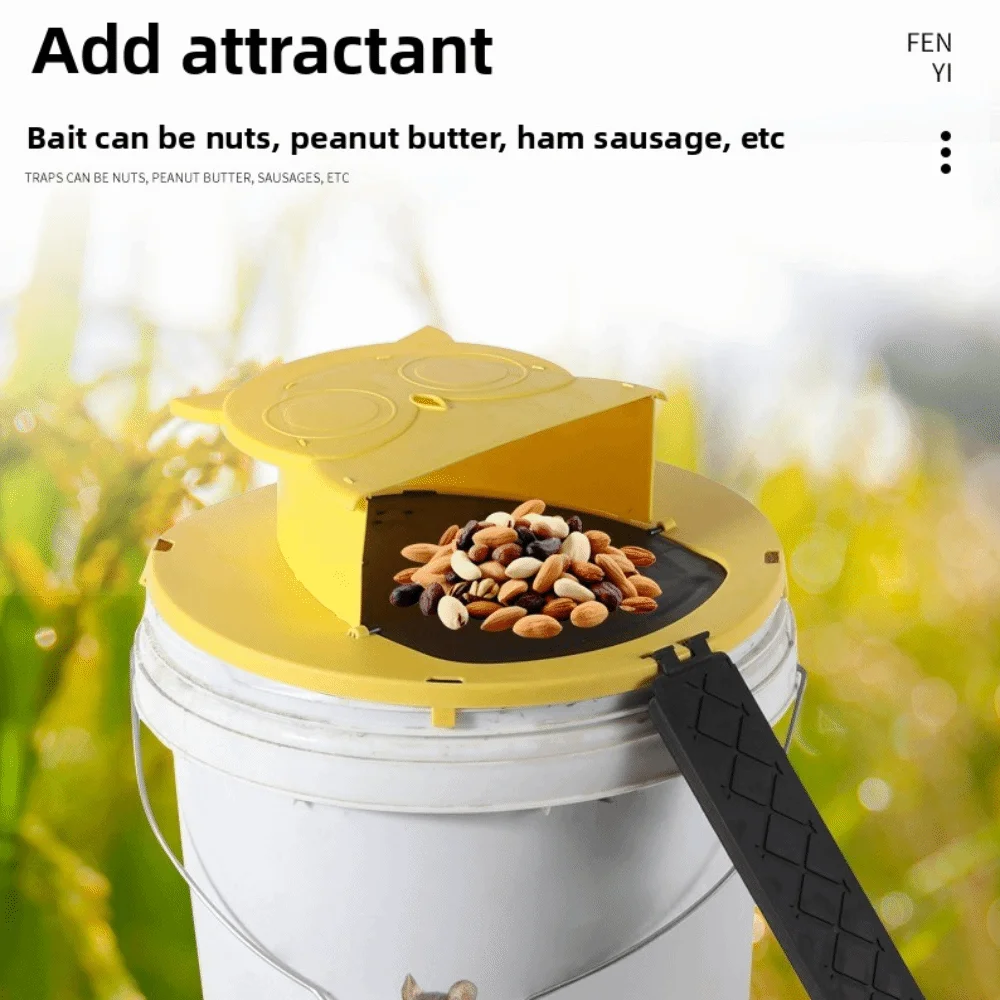 Afbeelding 3: Nieuwe PP Materiaal Muizenval Emmer Flip-stijl Auto-Reset Muizen Vallen Indoor Gele Uil Rat Trap Catcher thuisgebruik