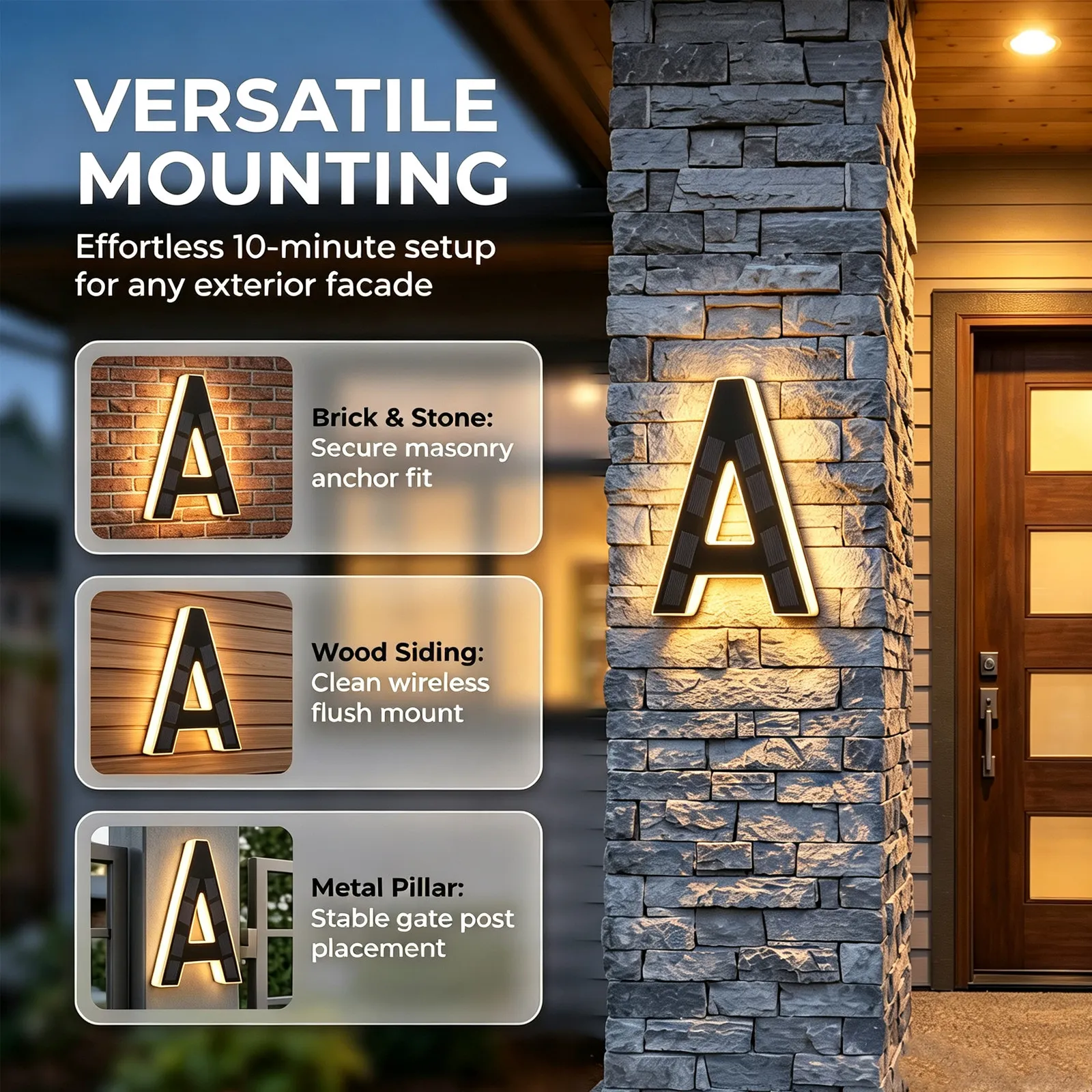 Solar Number Backlit Signs Numbers for outside Outdoor Light up Illuminated Black Vertical