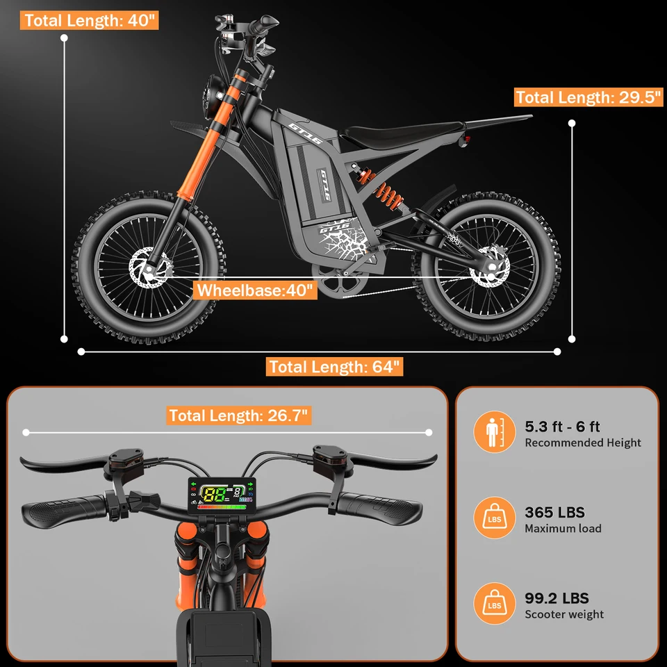 ASKGO Electric Dirt Bike, 2500W Peak Motor, 40MPH Fast E-Bike, 60V 30Ah Large Battery, 100 Miles Max Range, NFC Unlocking, Dual Hydraulic Brakes, Full Suspension, 5 PAS Modes, 16" Off-Road Electric Bike for Adults & Teens image 8