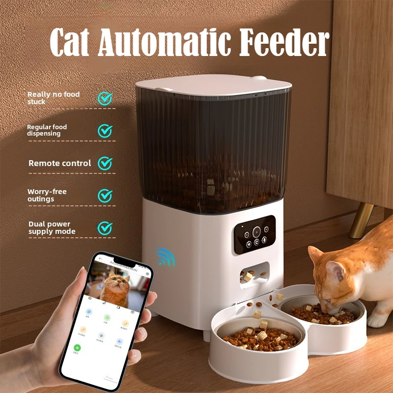 5L Cat Automatic Feeder WiFi with Camera HD Smart Interactive Pet Food Dispenser Timer Stainless Steel Bowl Auto Dog Cats