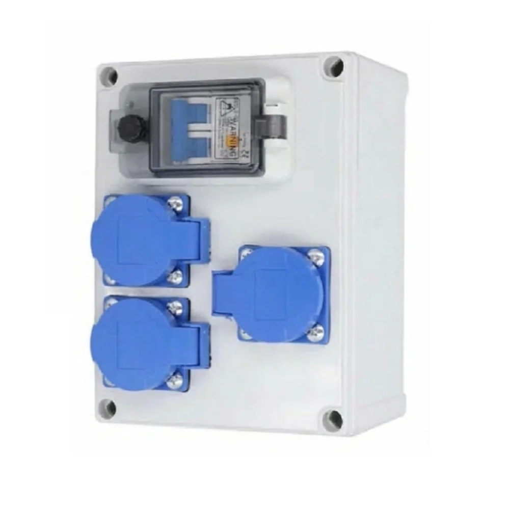 Wall Mounted 3-Way Power Distributor IP54 250V 16A 1P+N Residual Current Device for Gardens Garages Workshops Homes