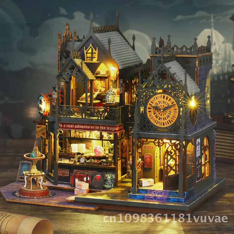 Jiate bricolage Cottage ES012 Horo ville magique assemblé à la main 3D Puzzle Miniature maison modèle ornement pour jeunesse jouet en bois
