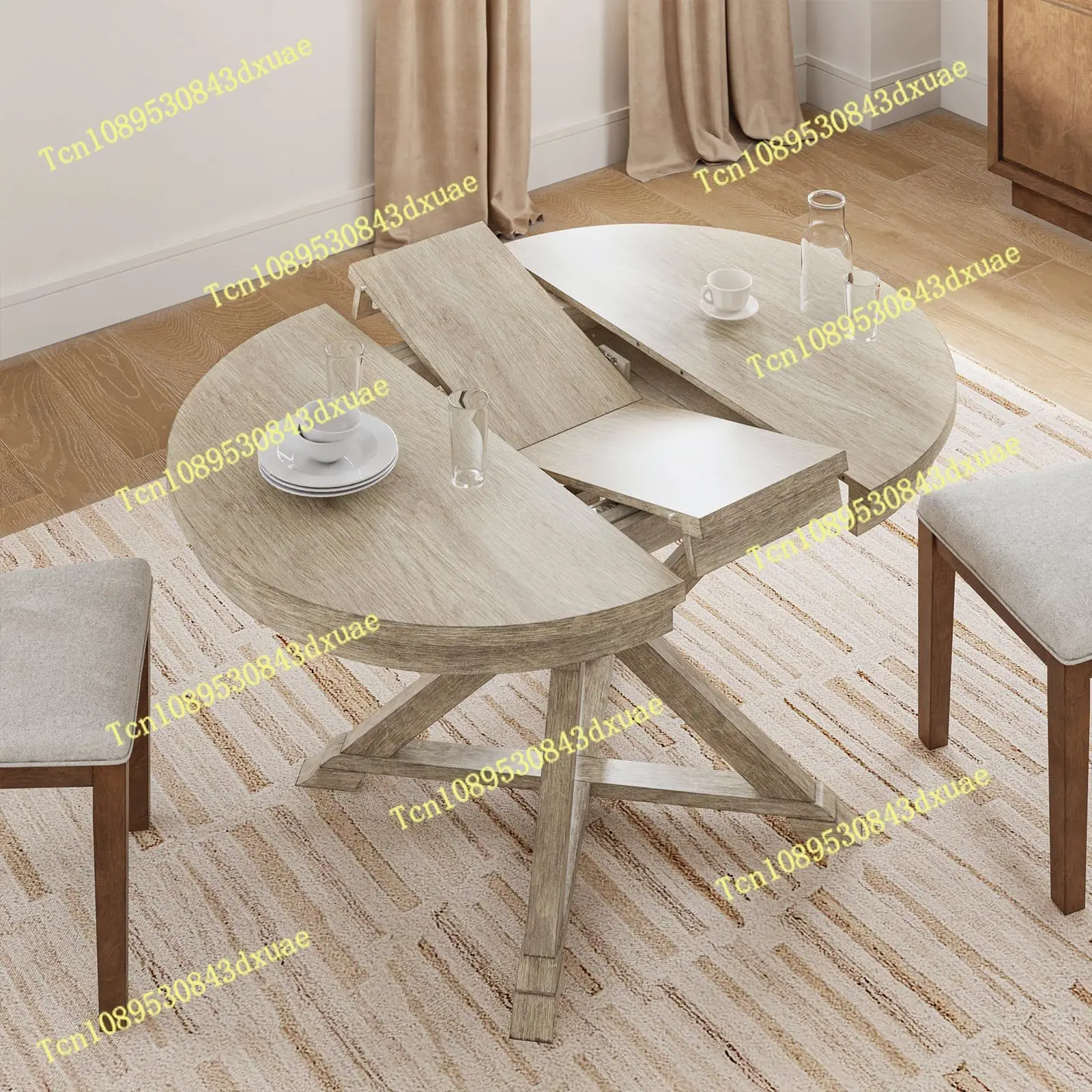 Hot Sale Nordic Rooms Round Space Savings Household Furniture Industrial Style Hotel Expandable Oval Wooden Dining Table
