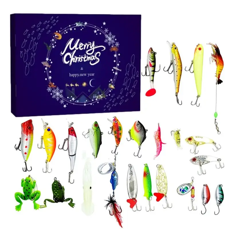 2025 Fishing Advent Calendar 24pcs Creative Christmas Calendar Festive Fishing Tackle Environmental Christmas Countdown