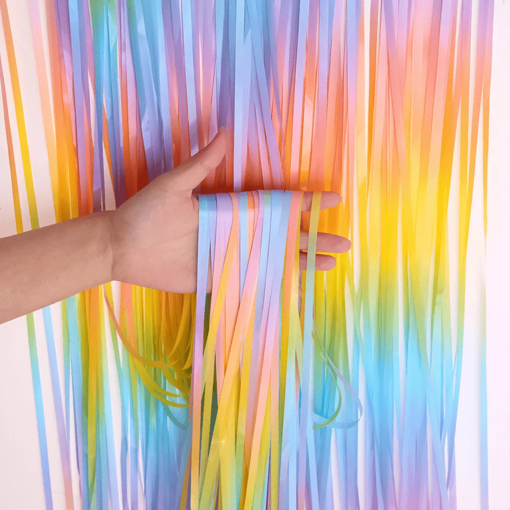 

1x2m Macaron Colored Rain Silk Curtain Rainbow Tassel Wedding Party Background Wall Window Curtain Decor Happy Birthday Party