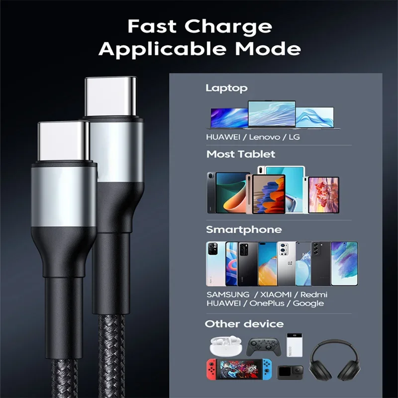 AUFU 60W USB C Type C Cable for MacBook Quick Charge 3.0 PD Fast Charging Cable for iPhone 15 Samsung Xiaomi POCO Charge Cable