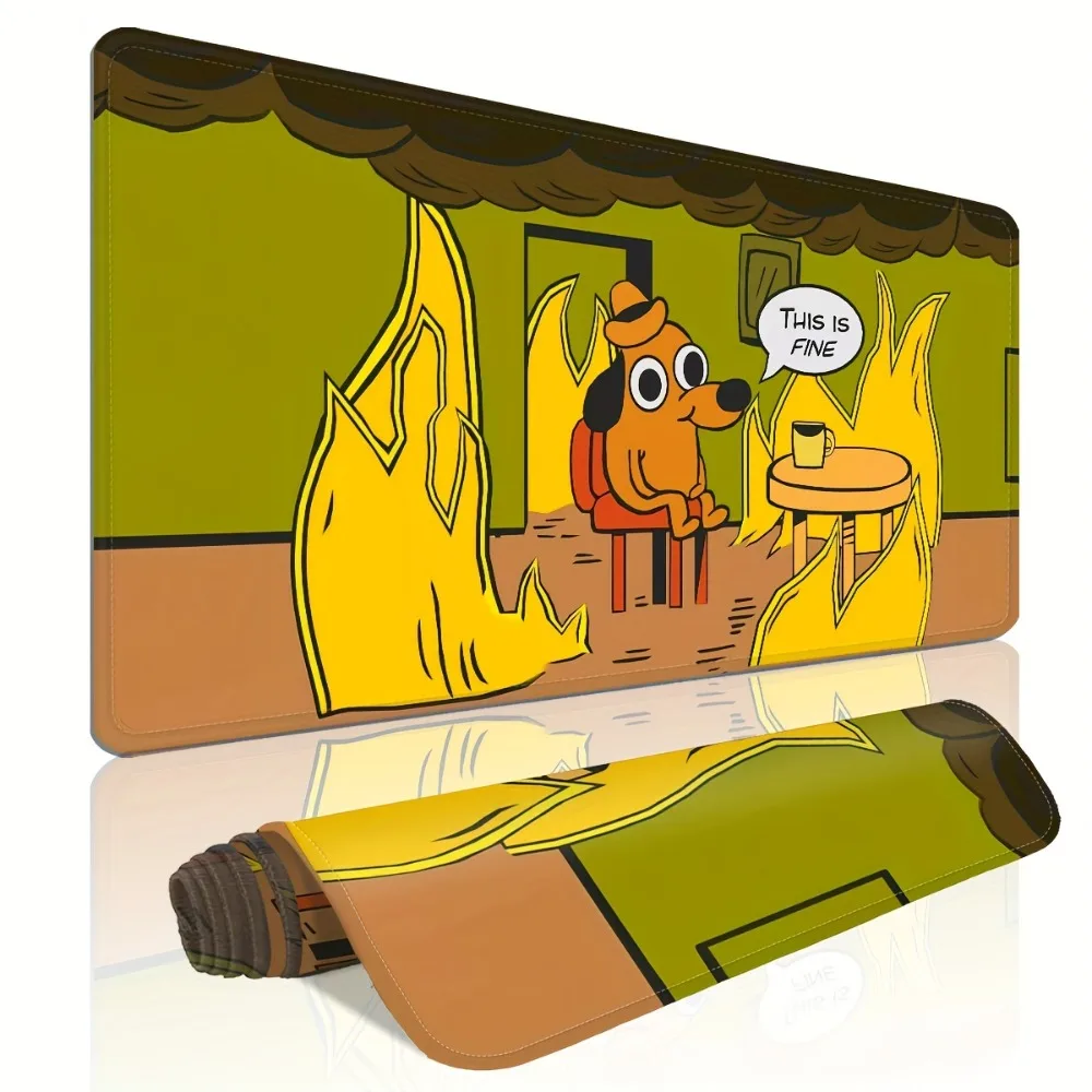 

Большой коврик для мыши с мемом "This is Fine", забавный коврик для стола с изображением огня, большой нескользящий коврик для клавиатуры для офиса и игр