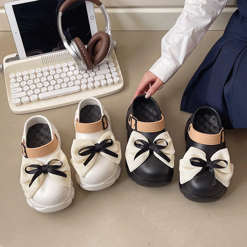 

Young Girl Heart Bow-wrapped Sandals Female Wear 2025 Summer New Step on The Poop Feeling Sweet Fashion Beach Shoes Women Shoes