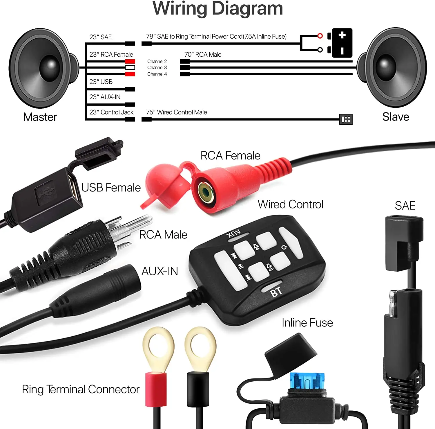 Wodoodporne 4 głośniki 4.5 cala motocykl ATV UTV Bluetooth Stereo System Audio z wbudowanym wzmacniaczem 1200W, USB, AUX MP3