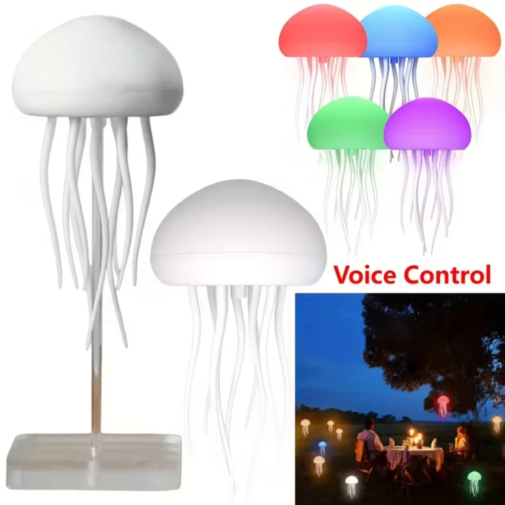 ضوء ليلي LED على شكل قنديل البحر الإلكتروني، قابل لإعادة الشحن عبر USB مع التحكم الصوتي، مخالب الرقص، درجة RGB، مصباح عائم، ديكور غرفة النوم