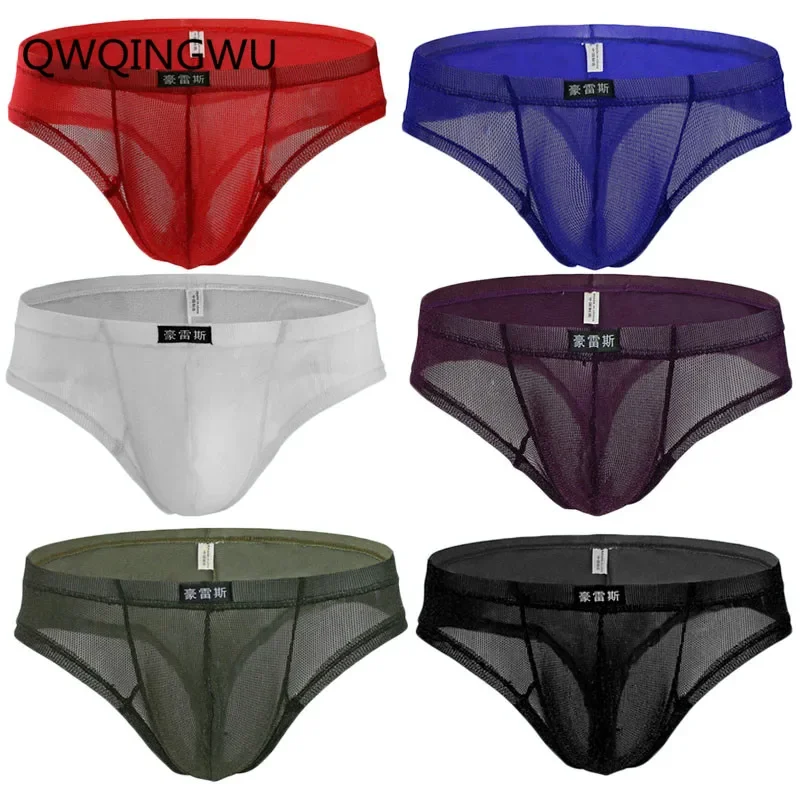 6PCS/Lot Men Underwear Mesh Transparent Briefs Bulge Comfy Underwear Pants Breathable Short Briefs Sexy Jockstrap Cuecas Briefs