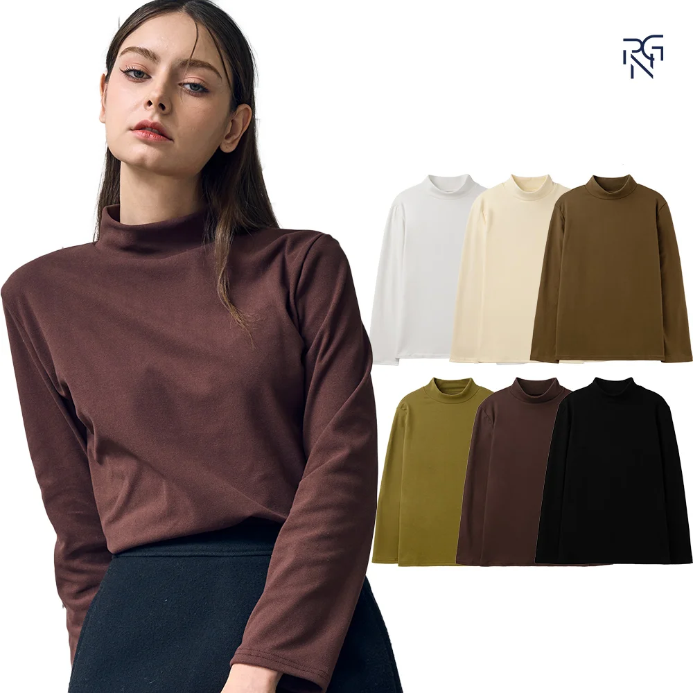 تي شيرت Paragona نسائي شتوي مبطن بالصوف القطبي ورقبة وهمية وأكمام طويلة