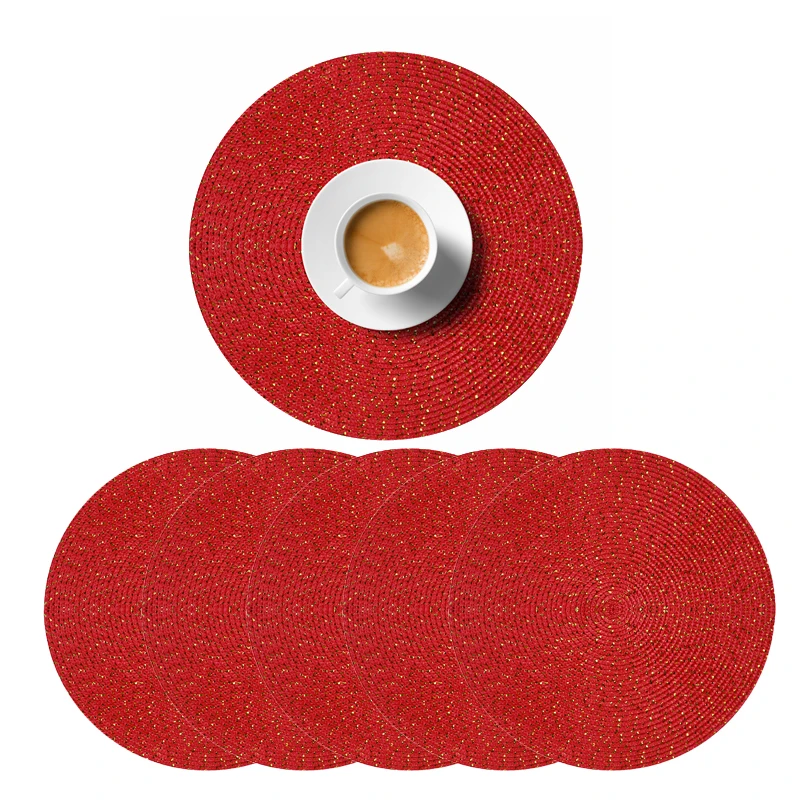 Christmas Placemat set of 6 Round Placemat Table Mats Simple Style Dining Napkin Pads Non-Slip Heat Resistant Coaster