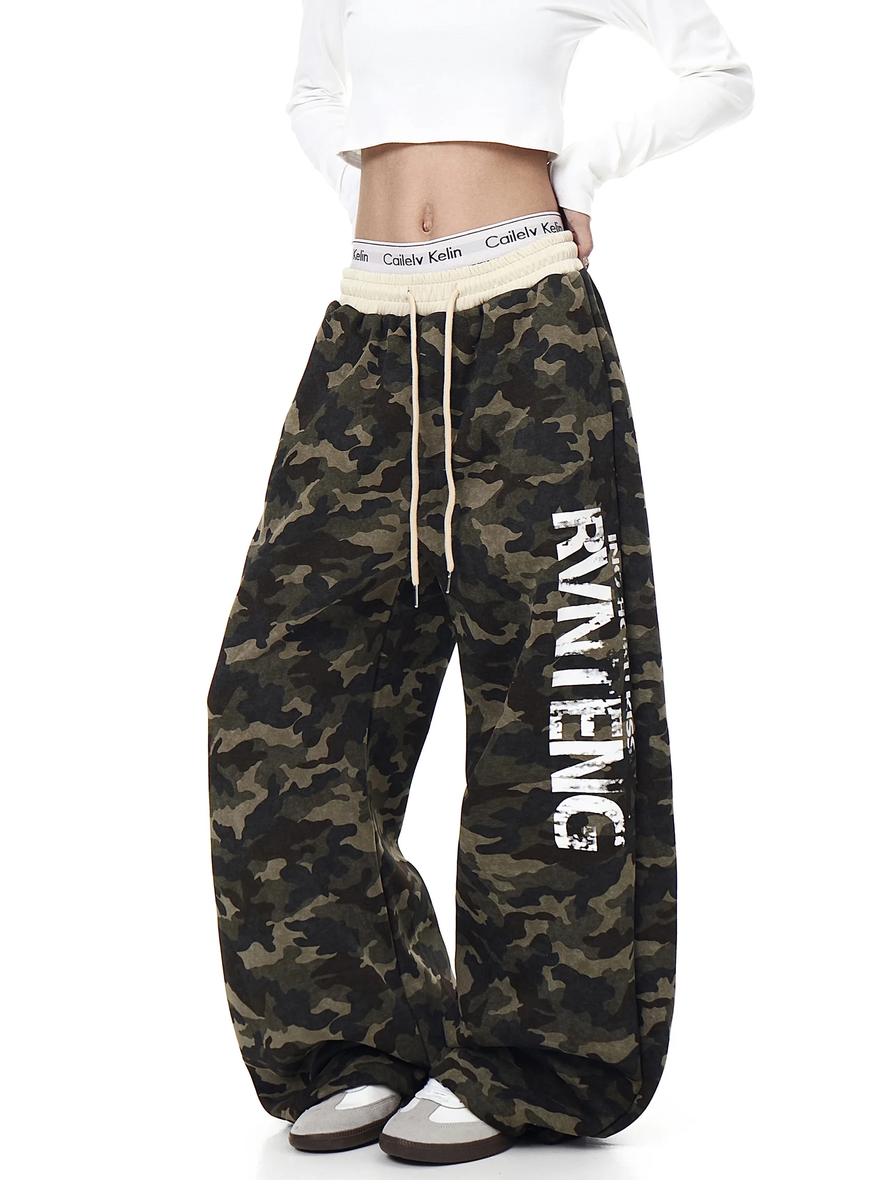 Hip Hop Vintage Camouflage Jogging Sweatpants Women Streetwear Oversize Elastic Waist Wide Leg Casual Straight Sports Trousers