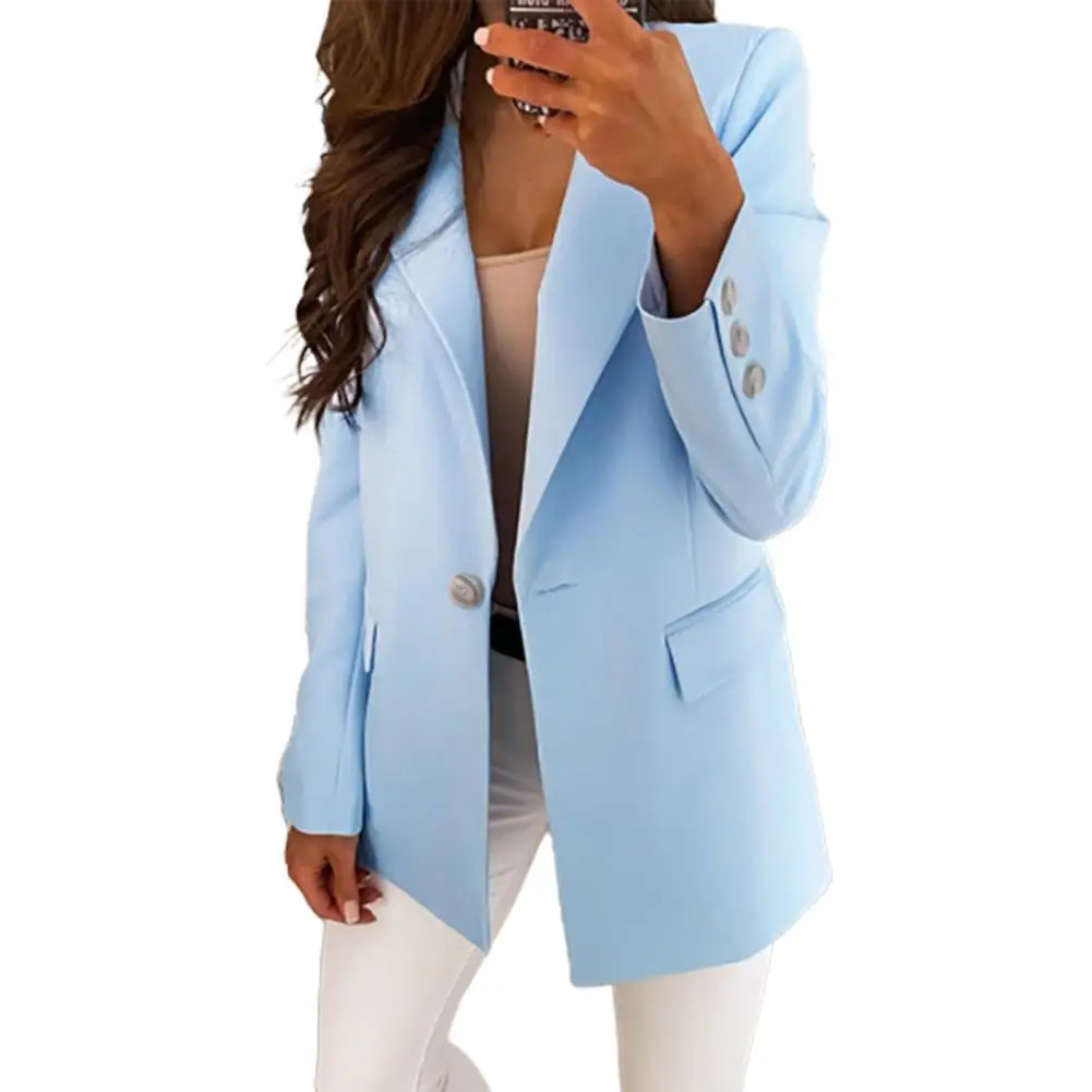 

Women Suit Coat Lapel Long Sleeve Solid Color Suit Jacket with Pockets Buttons Placket Loose Fit Business Formal Outerwear