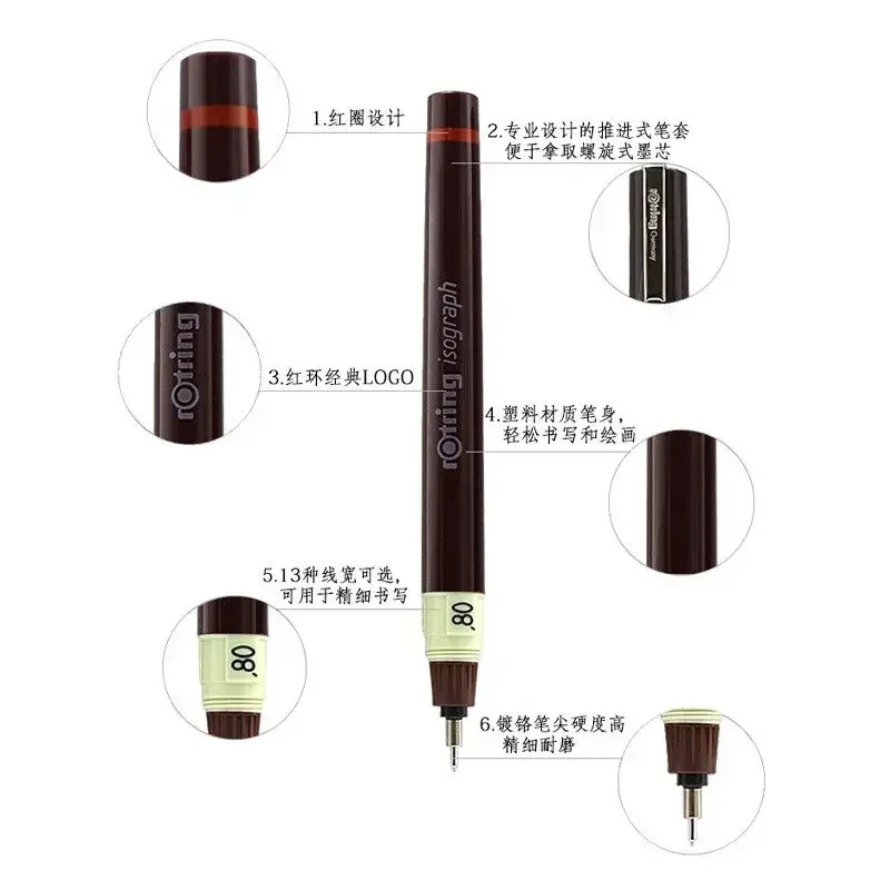 1 шт., игольная ручка rOtring Isograph, 0,1-0,8 мм, повторяе сменное перо, дополнительная ручка с крючком для чернил, ручная роспись/ручка для рисования