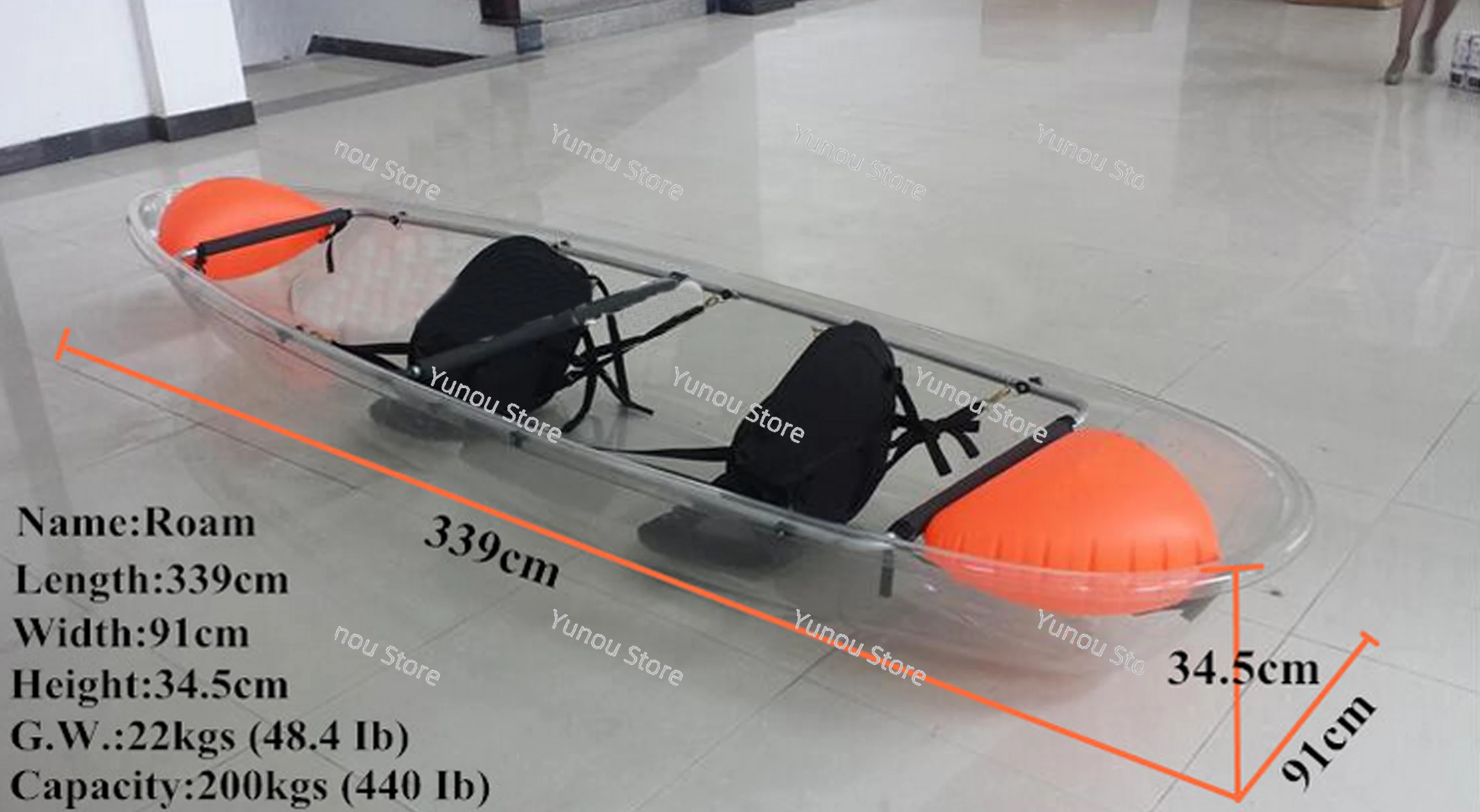 Two Person White Water Transparent Kayak, Transparent Kayak with Stabilizer, Ultra Slim