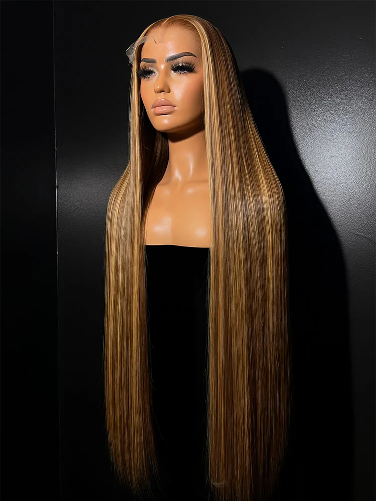 

P4/27 Ombre Highlight Парики Человеческие волосы 13X4 Прямой парик фронтальной части шнурка Бразильские человеческие волосы Предварительно выщипанный парик медового блонда Цветной